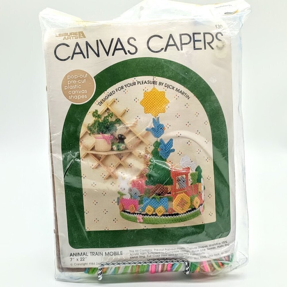 Leisure Arts 1984 Canvas Capers Animal Train Mobile Needlepoint Kit NWT